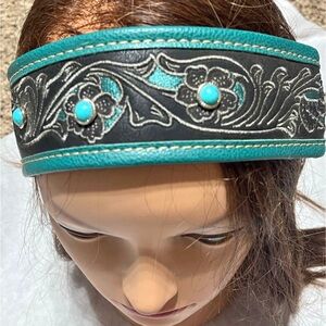 Turquoise and Black Floral tooled headband NWT Montana West